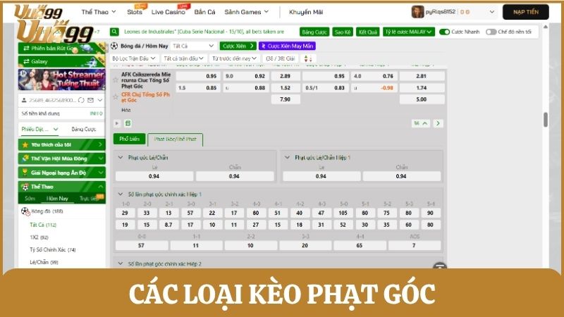 Cách đọc một số loại kèo cược phạt góc phổ biến nhất trên bảng kèo