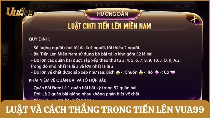 Luật chơi và cách phân định thắng thua trong Tiến Lên Vua99