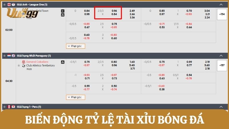 Minh họa biến động tỷ lệ tài xỉu bóng đá