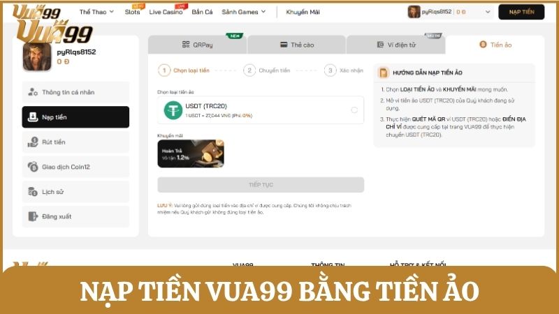 Nạp tiền vào Vua99 nhanh gọn, an toàn tuyệt đối bằng tiền ảo