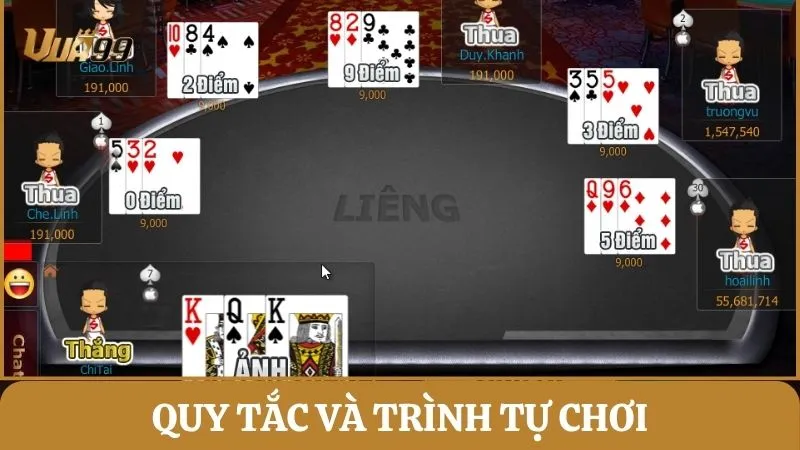 Quy tắc và trình tự chơi trong Liêng Vua99
