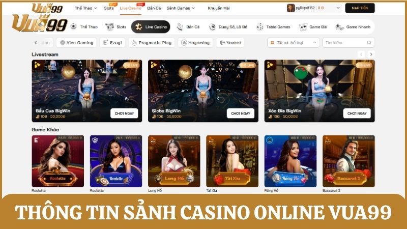 Thông tin sảnh casino online Vua99 – Đẳng cấp từ sòng bài quốc tế